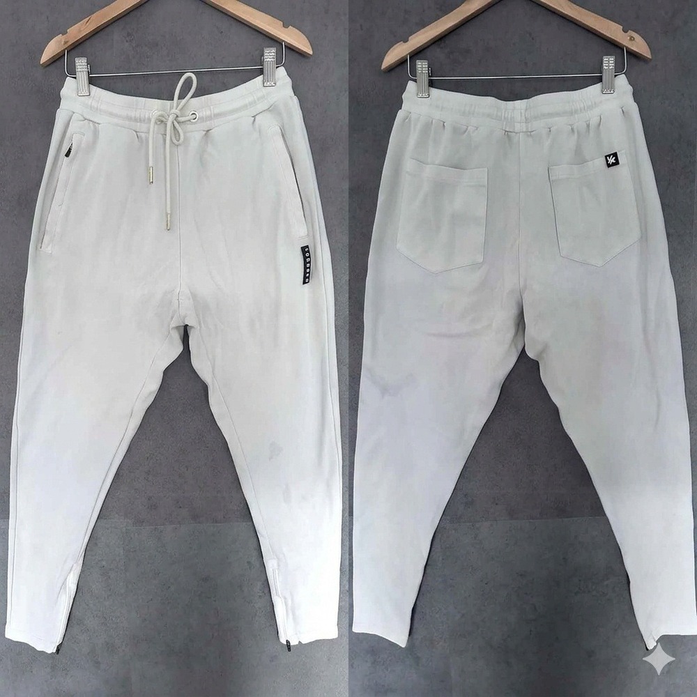 YoungLA 208 The Perfect Joggers Mens M Off White Cream Ankle Zip athleisure gym